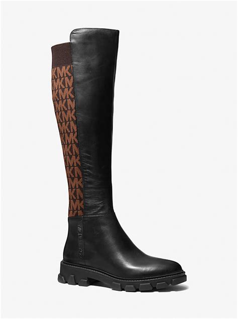 michael kors radley boots|Ridley Leather and Logo Jacquard Knee Boot .